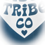 a close-up of a blue and white design with the text "TribBE Co" and a heart symbol.