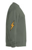 Introducing the Electric Tiger Crewneck, styled in vibrant green and designed with an oversized fit. A striking yellow lightning bolt, boldly outlined in black, runs along the upper sleeve to make a statement from every angle. Perfect for festival-goers and anyone who loves to stand out, this crewneck electrifies your wardrobe with fearless style.