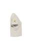 Side view of The Bender Crop, a plain light beige t-shirt featuring a yellow star on the sleeve, displayed against a white background—perfect as a festival crop tee or an easygoing addition to your next music festival outfit.