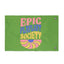 Introducing the Festival Flag, Boho Camp Flag, Festival Totem, and Music Festival Campsite Decor—this green flag showcases the phrase “EPIC PLAYLIST SOCIETY” in bold pink, blue, and yellow lettering above a vibrant stylized fan design in yellow and pink. Designed with two sturdy metal grommets on the right edge for easy display, it’s perfect as a campsite flag or music festival totem.