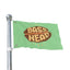 A Bass Music Festival Flag, ideal as an EDM festival totem or basshead camp decor, displays the words “BASS HEAD” in bold, stylized letters on a green background, with orange lines radiating from the text.
