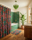 Disco Tribe Retro Revival shower curtain inspired by boho bathroom decor and festival style with vibrant bold patterns